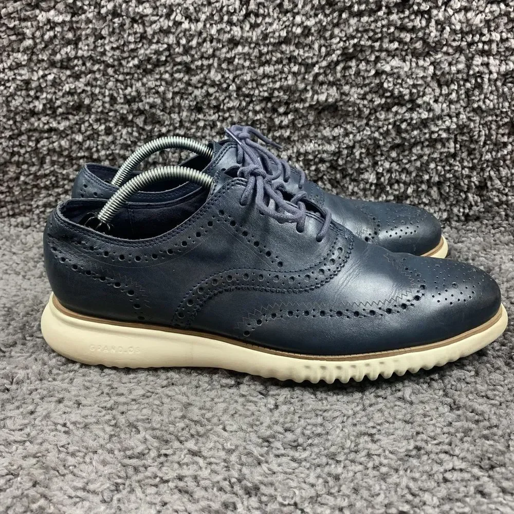 Cole Haan 2.Zerogrand Wing Ox Shoes Men 11 M Navy Leather Ivory Casual